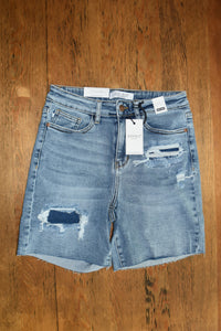 Judy Blue Denim Patch High Rise Mid Thigh Shorts Style 150094