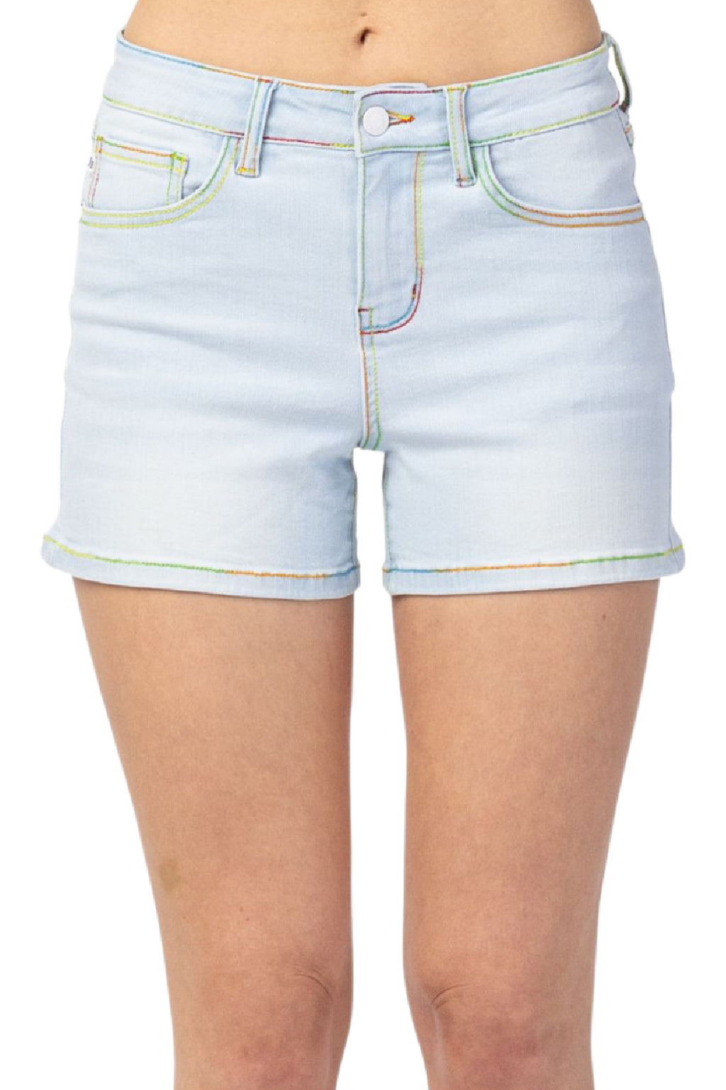 Judy Blue Rainbow Thread Mid Rise Shorts Style 150103