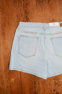 Judy Blue Rainbow Thread Mid Rise Shorts Style 150103