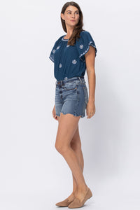 Judy Blue Paisley Bandana Mid Rise Shorts Style 150106