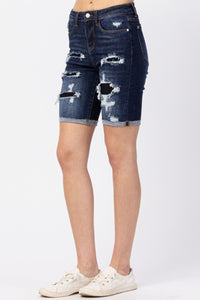 Judy Blue Patch Destroyed Bermuda Shorts Style 150115