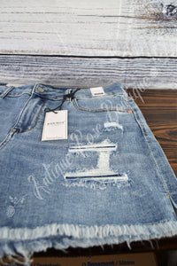 Judy Blue Denim Patch Cutoff Side Slit Shorts Style 150122