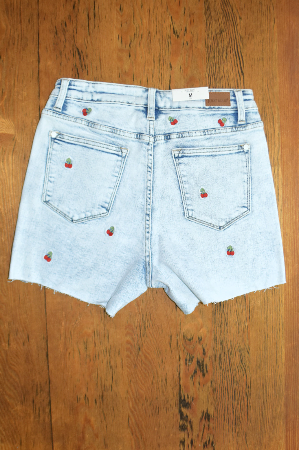 Judy Blue Cherry Embroidery Acid Wash Cut Off Shorts Style 150125