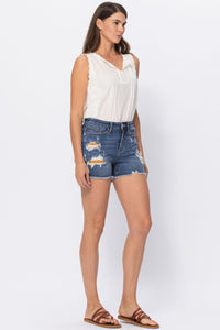 Judy Blue Printed Pocket Lining High Rise Cut Off Shorts Style 150135