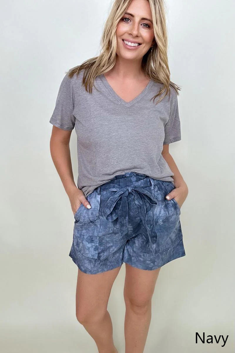 Cotton Bleu Tie Dye Printed Casual Shorts With Belt