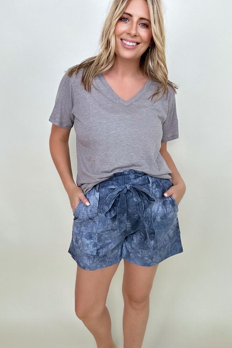 Cotton Bleu Tie Dye Printed Casual Shorts With Belt