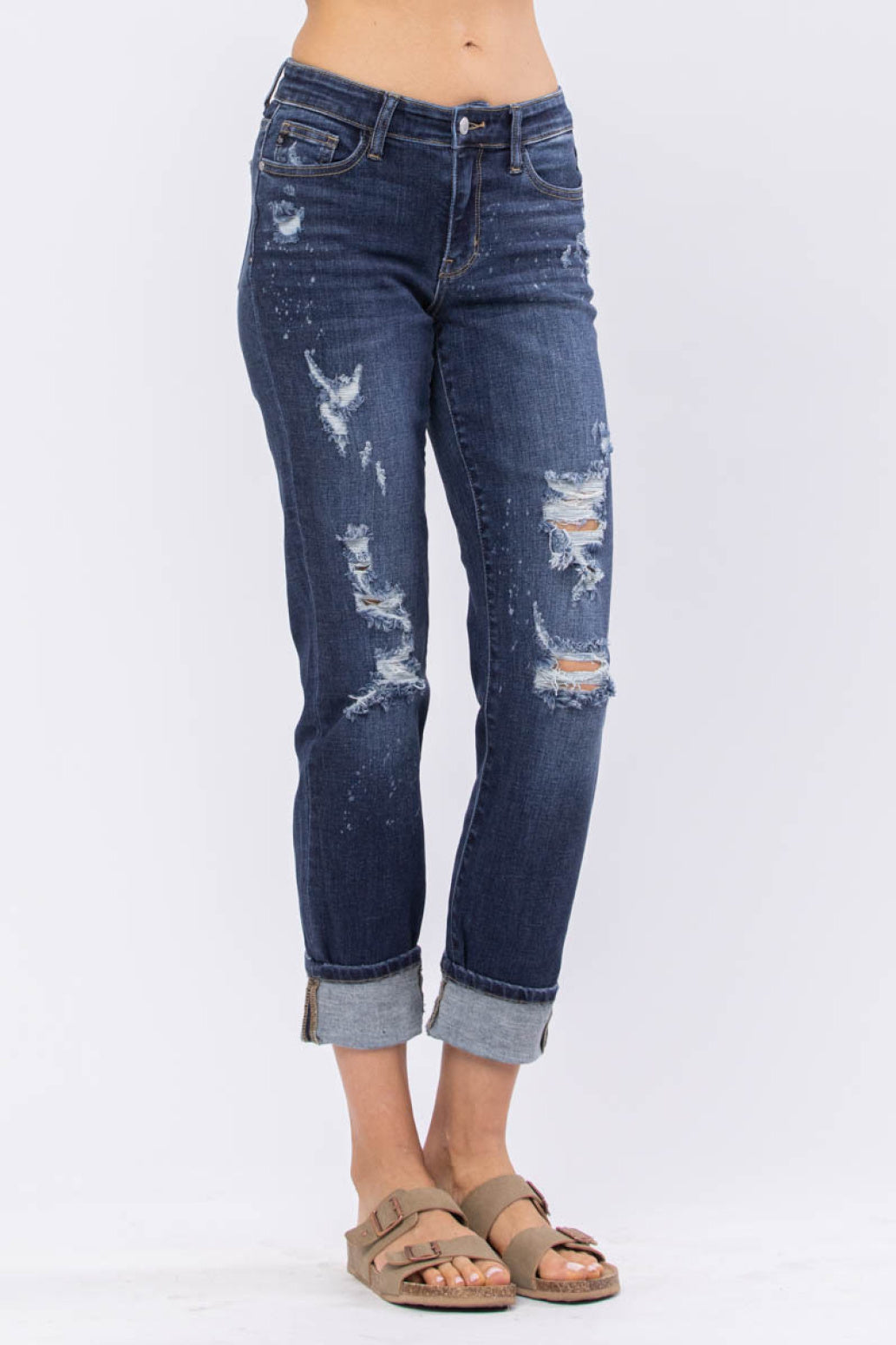 Judy Blue Bleach Splash Destroyed Mid-Rise Boyfriend Jeans Style 82198
