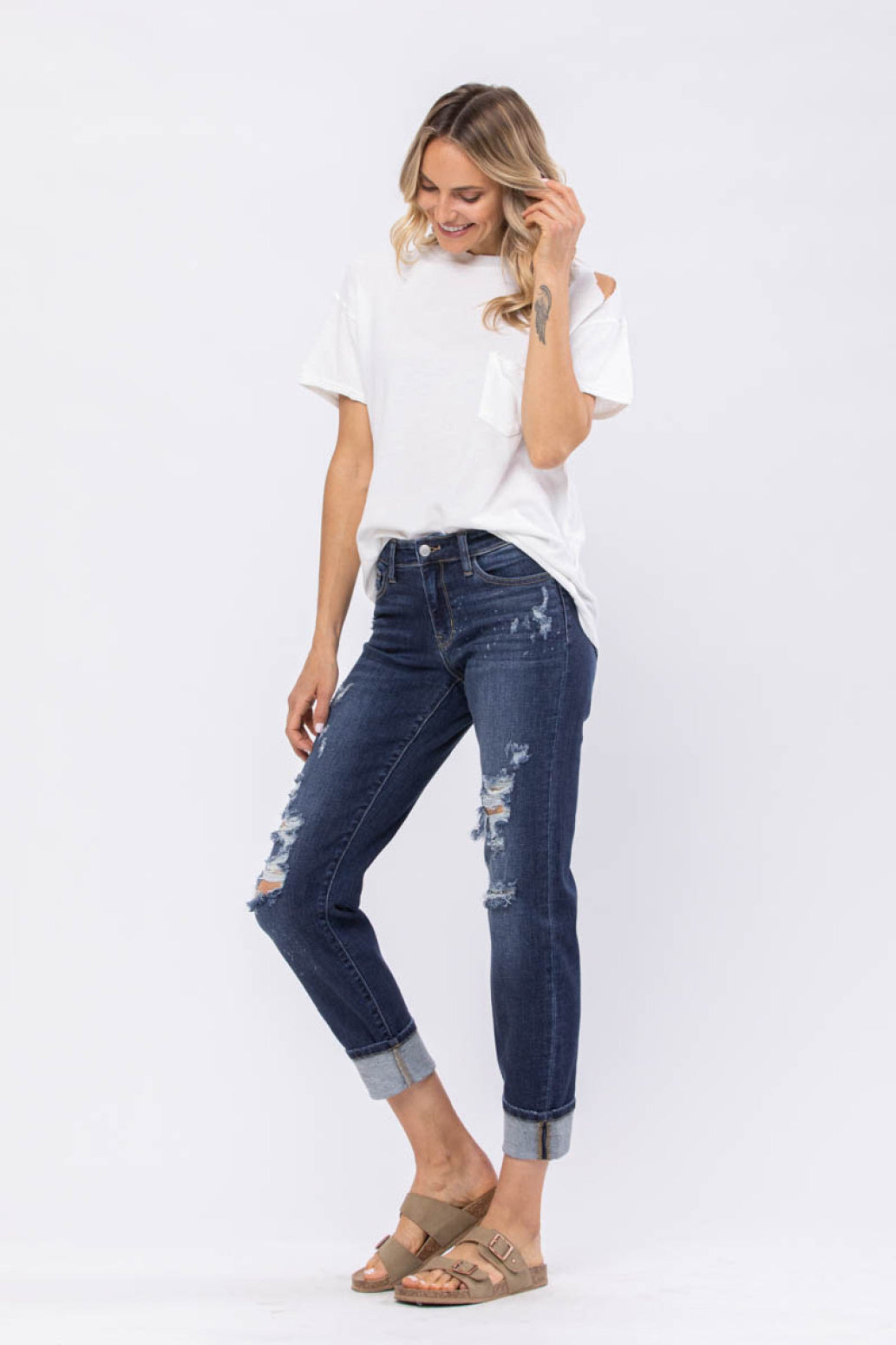Judy Blue Bleach Splash Destroyed Mid-Rise Boyfriend Jeans Style 82198