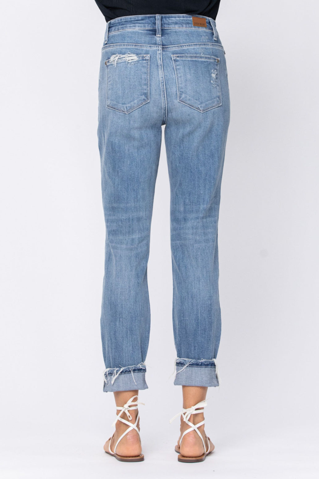 Judy Blue Button Fly Destroyed Boyfriend High-Waist Jeans Style 82238