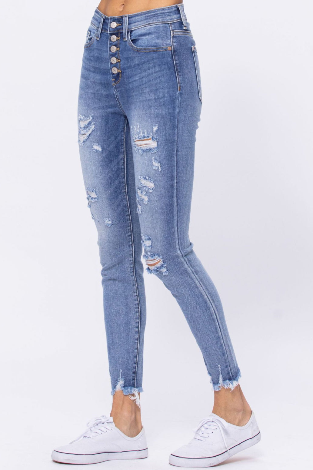 Judy Blue Button Fly Destroyed High Waist Skinny Jeans Style 82263