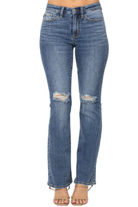 Judy Blue Destroyed Knee Mid-Rise Boot Cut Jeans Style 82264