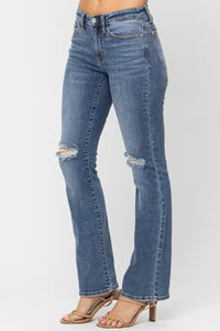 Judy Blue Destroyed Knee Mid-Rise Boot Cut Jeans Style 82264