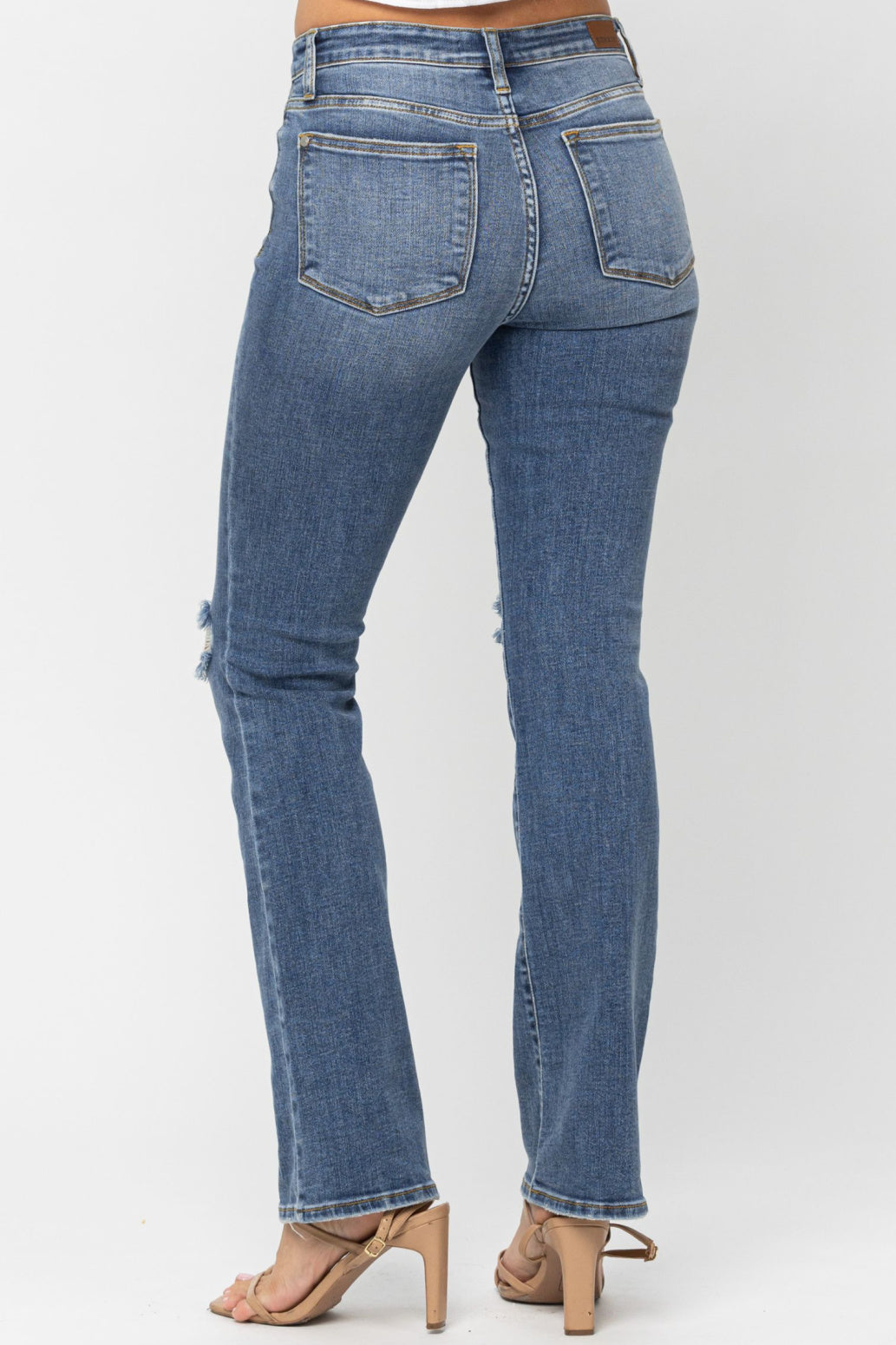 Judy Blue Destroyed Knee Mid-Rise Boot Cut Jeans Style 82264