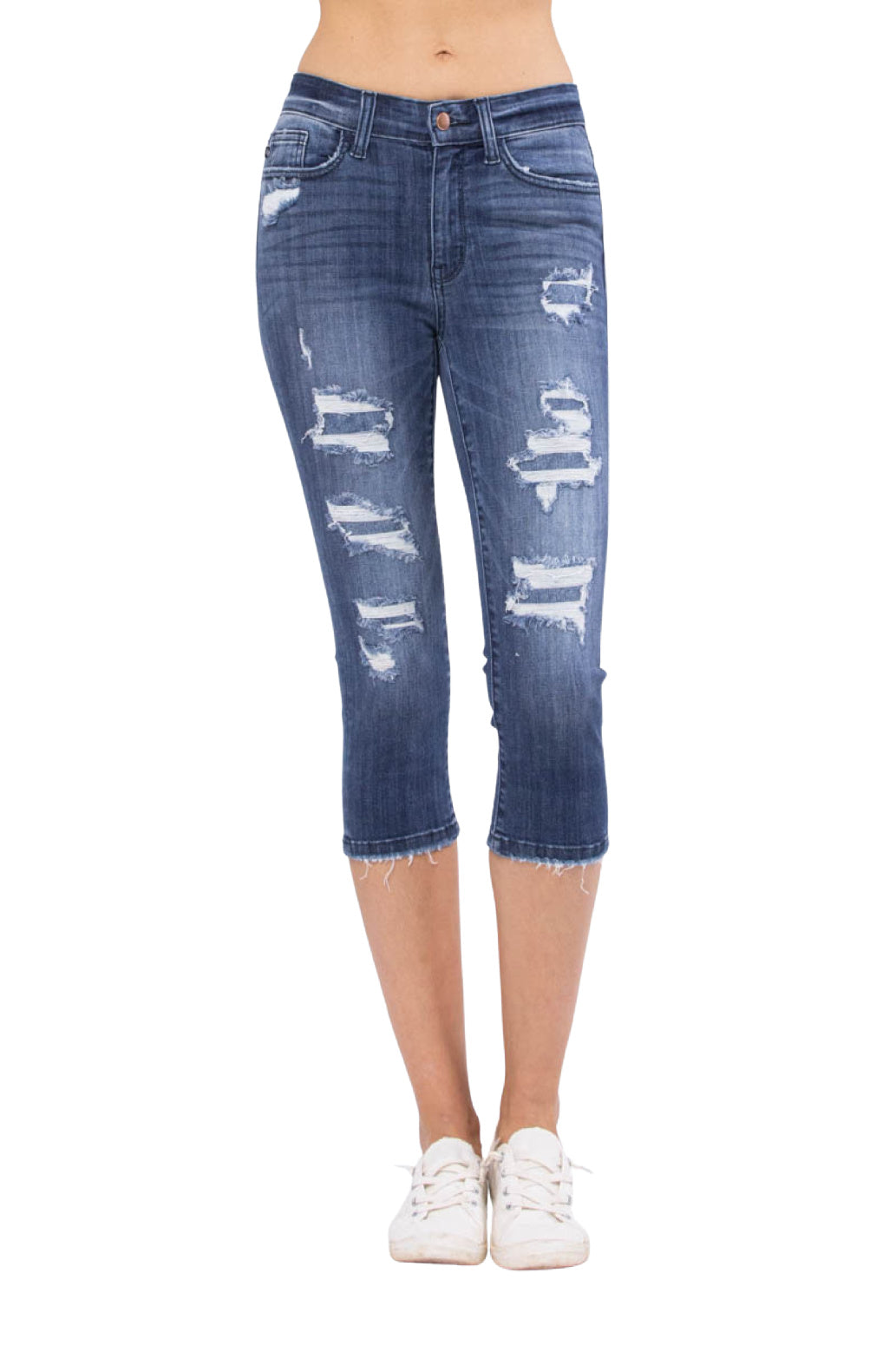 Judy Blue Contrast Patch Mid-Rise Skinny Capris Style 82271