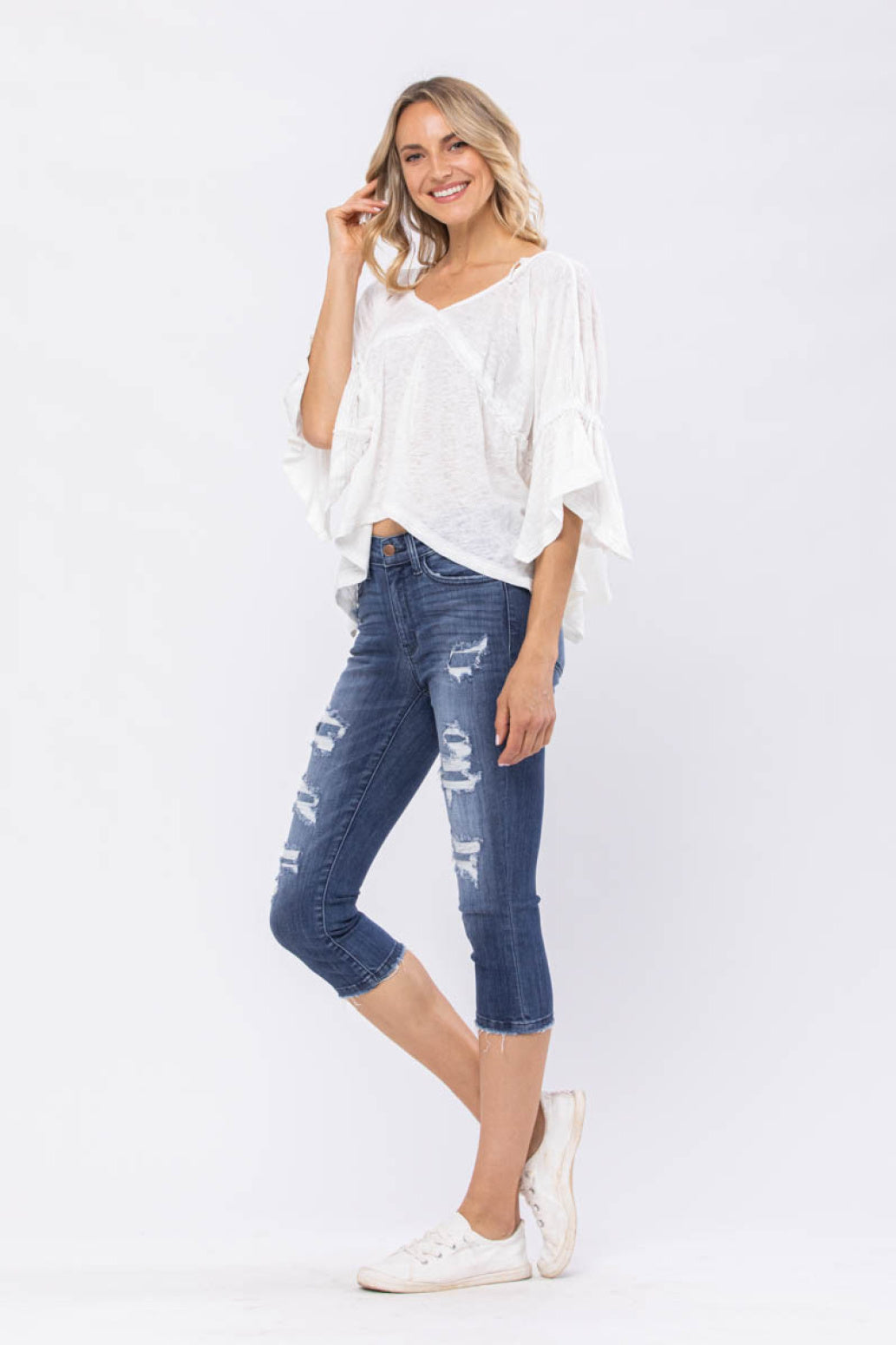 Judy Blue Contrast Patch Mid-Rise Skinny Capris Style 82271