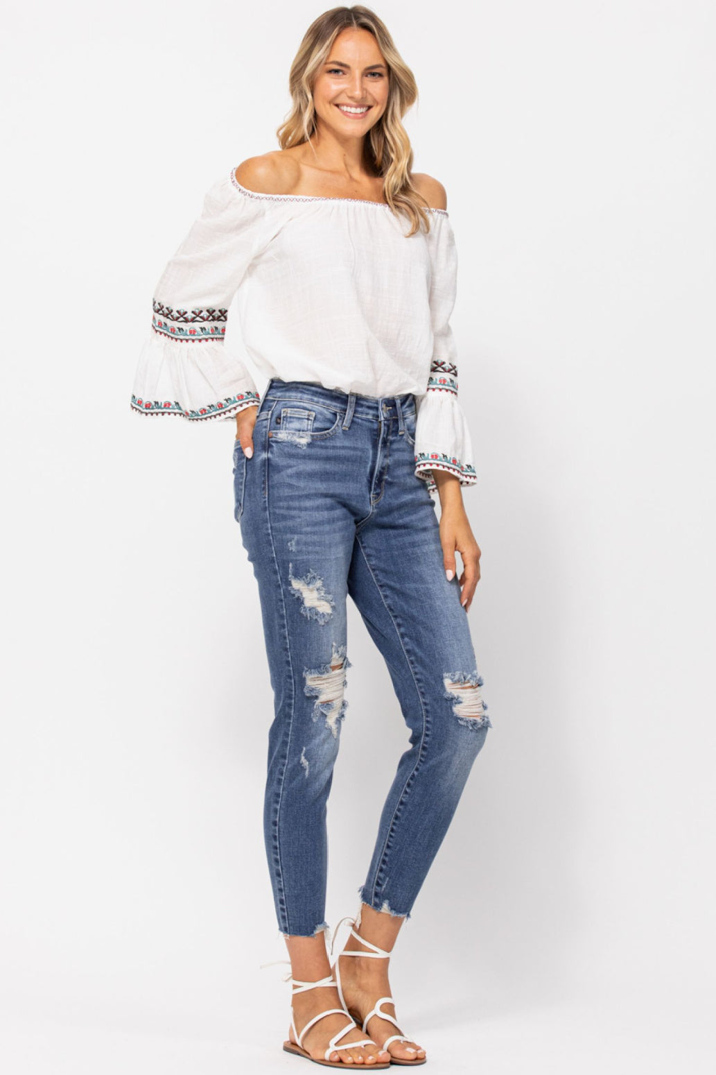 Judy Blue Destroyed High Rise Relaxed Fit Jeans Style 82306