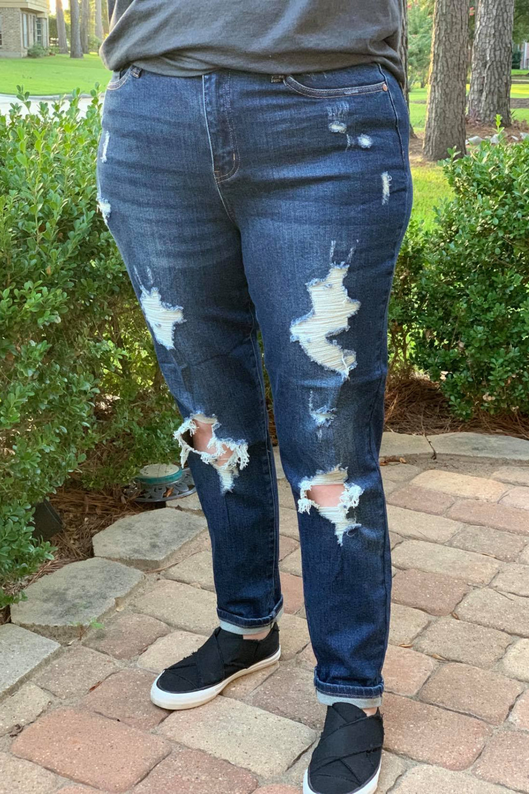 Judy Blue Cuffed Destroyed Boyfriend High Waist Jeans