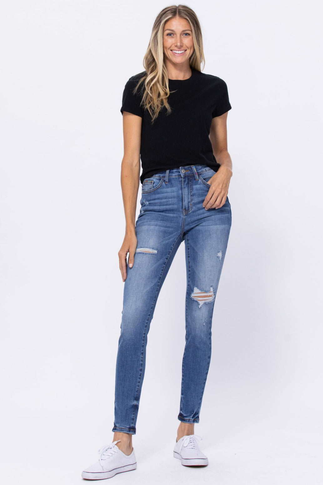 Judy Blue Multicolor Embroidery Pocket High Waist Skinny Jeans