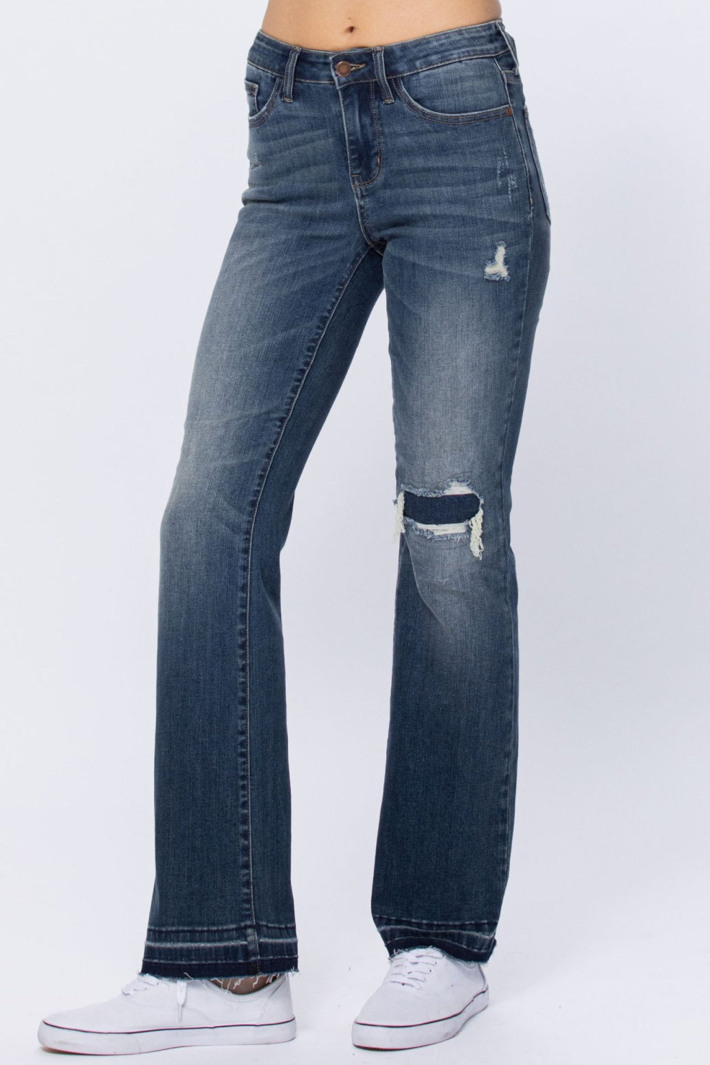 Judy Blue Mid Rise Braided Belt Loop Slim Bootcut Jeans