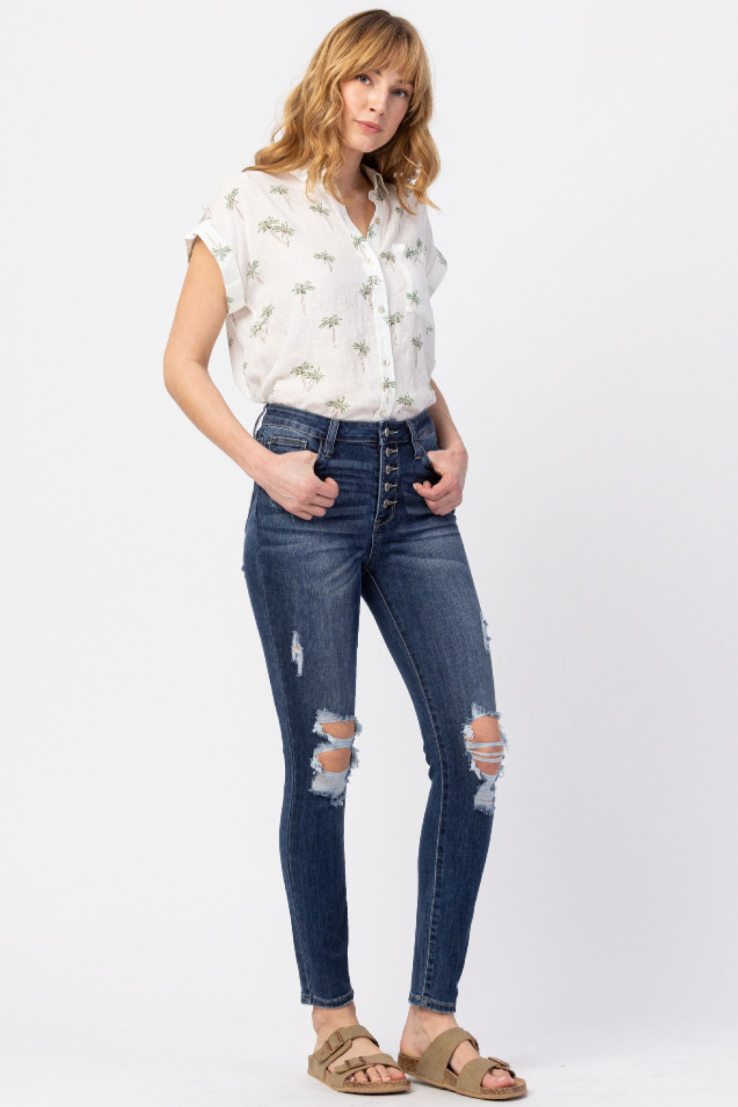 Judy Blue Button Fly Skinny High Waist Jeans Style 88477