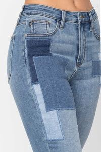 Judy Blue Double Cuffed Patch High Waist Boyfriend Jeans Style 88499