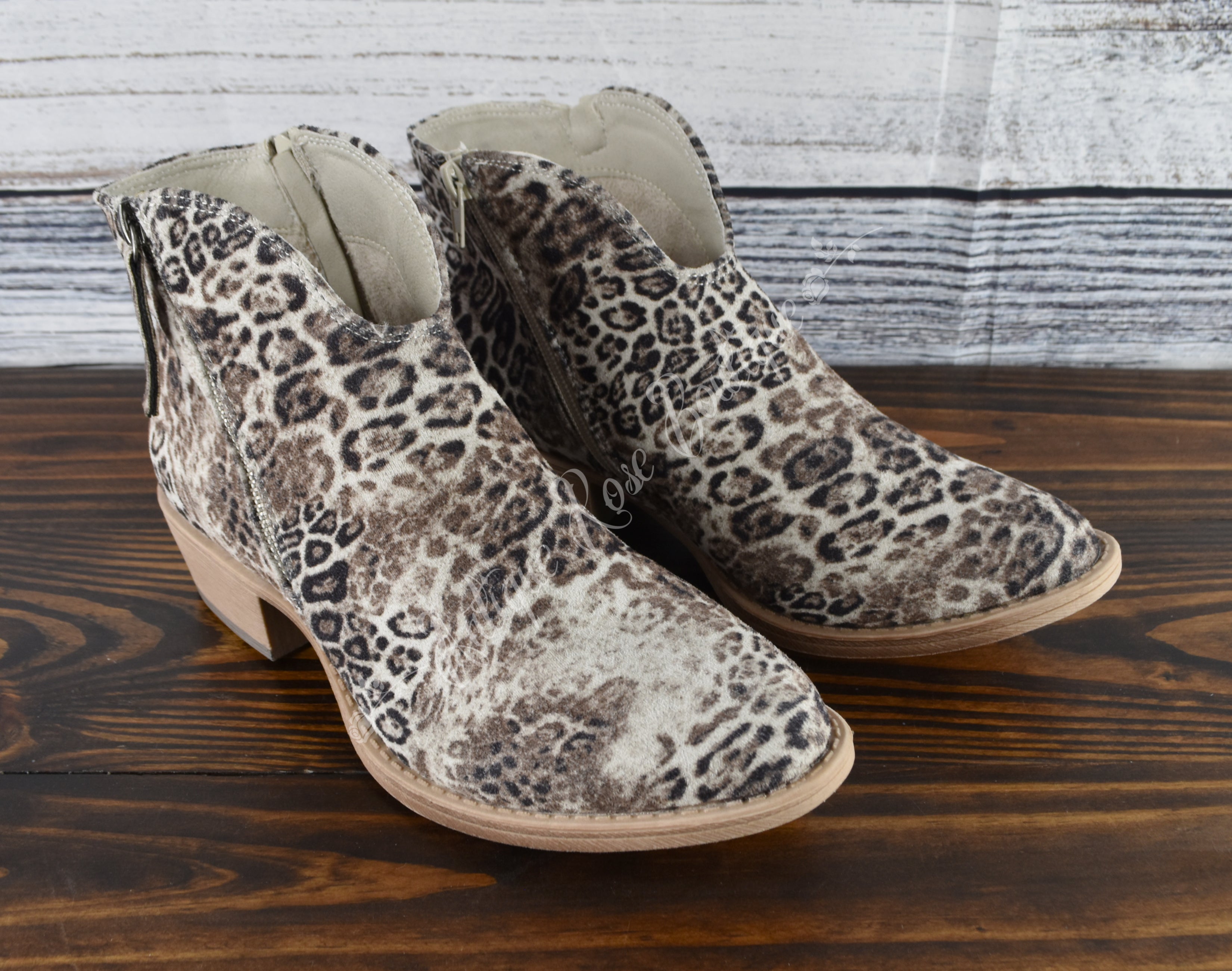Very G Gypsy Jazz White and Black Faded Leopard Divine Ankle Boot