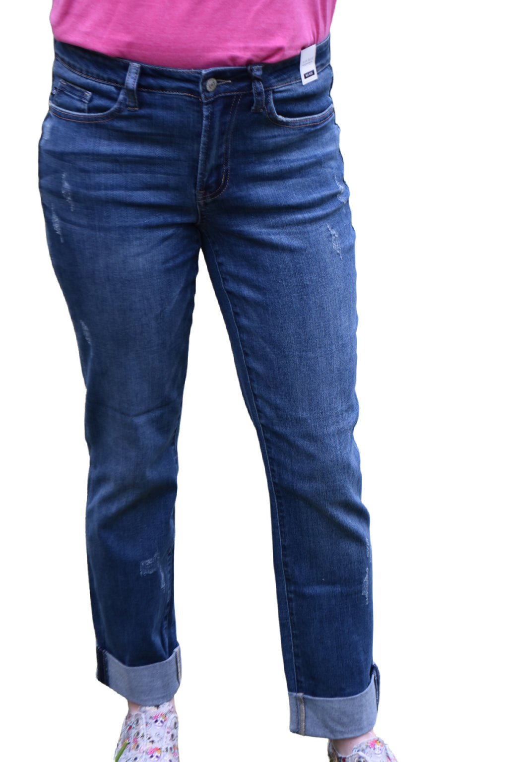 Judy Blue Double Cuff Long Boyfriend Mid-Rise Jeans Style 88357