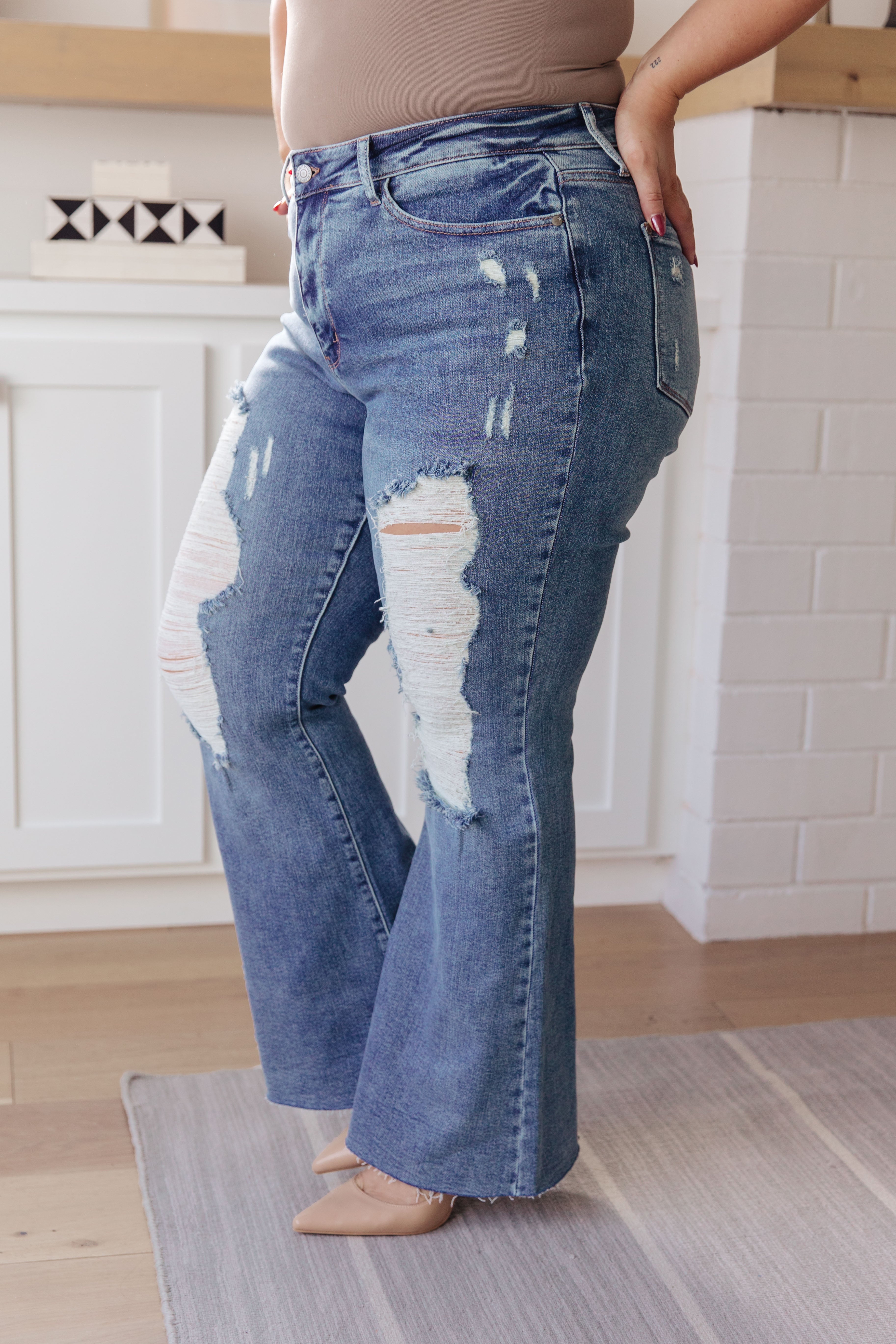 Judy Blue High Rise Heavy Destroy Flare Jeans