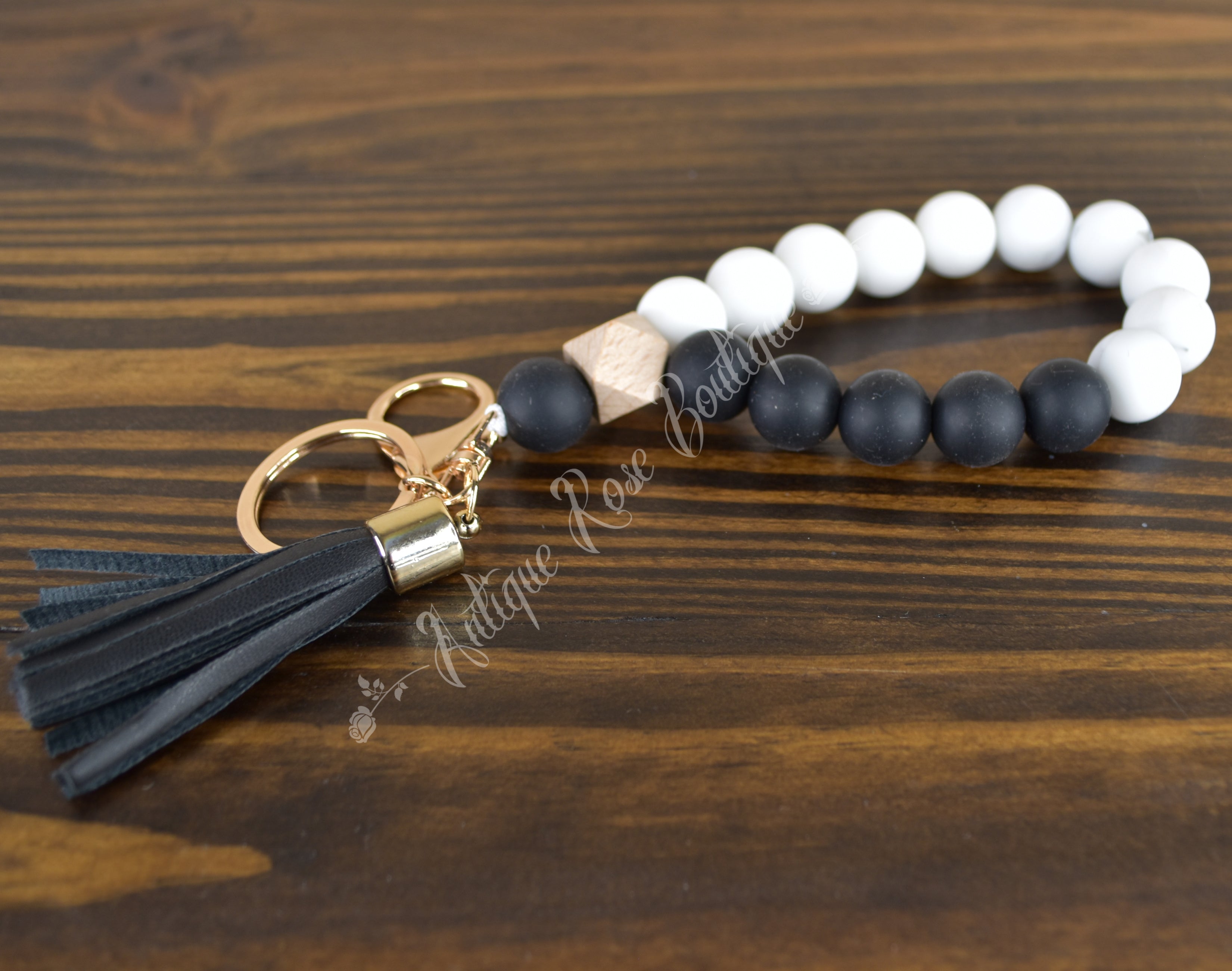 Silicone Key Ring Wristlet With Leather Tassel