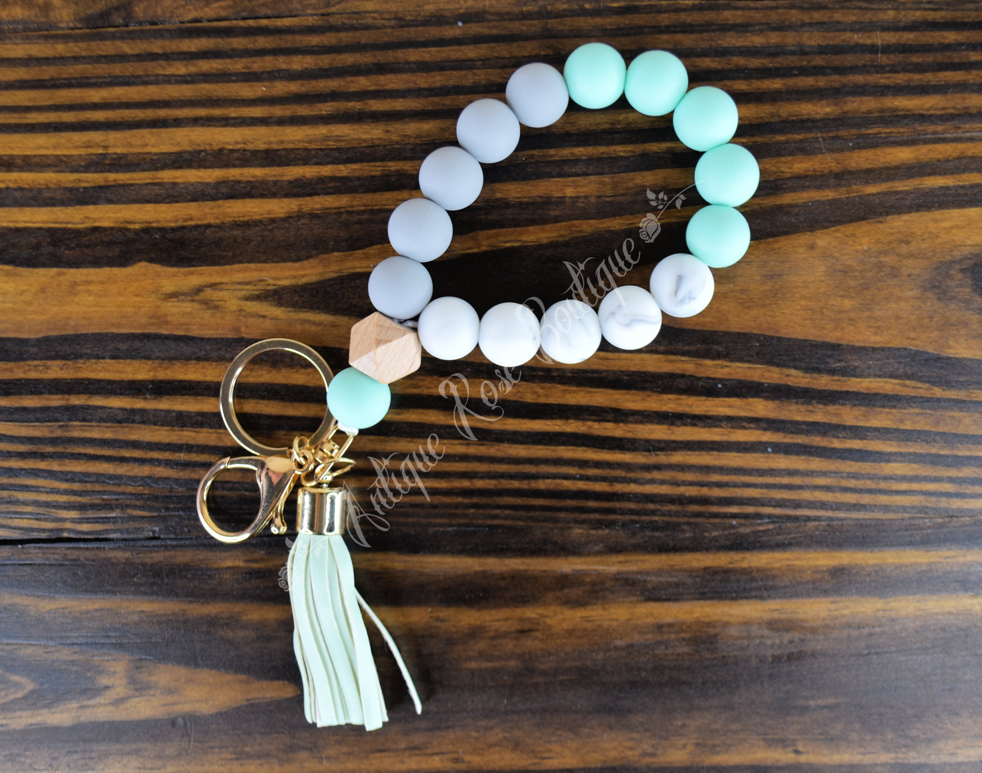 Silicone Key Ring Wristlet With Leather Tassel