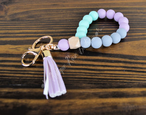 Silicone Key Ring Wristlet With Leather Tassel