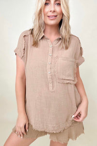 Gigio Cut Edge Detail Dolman Sleeve Cotton Muslin Top