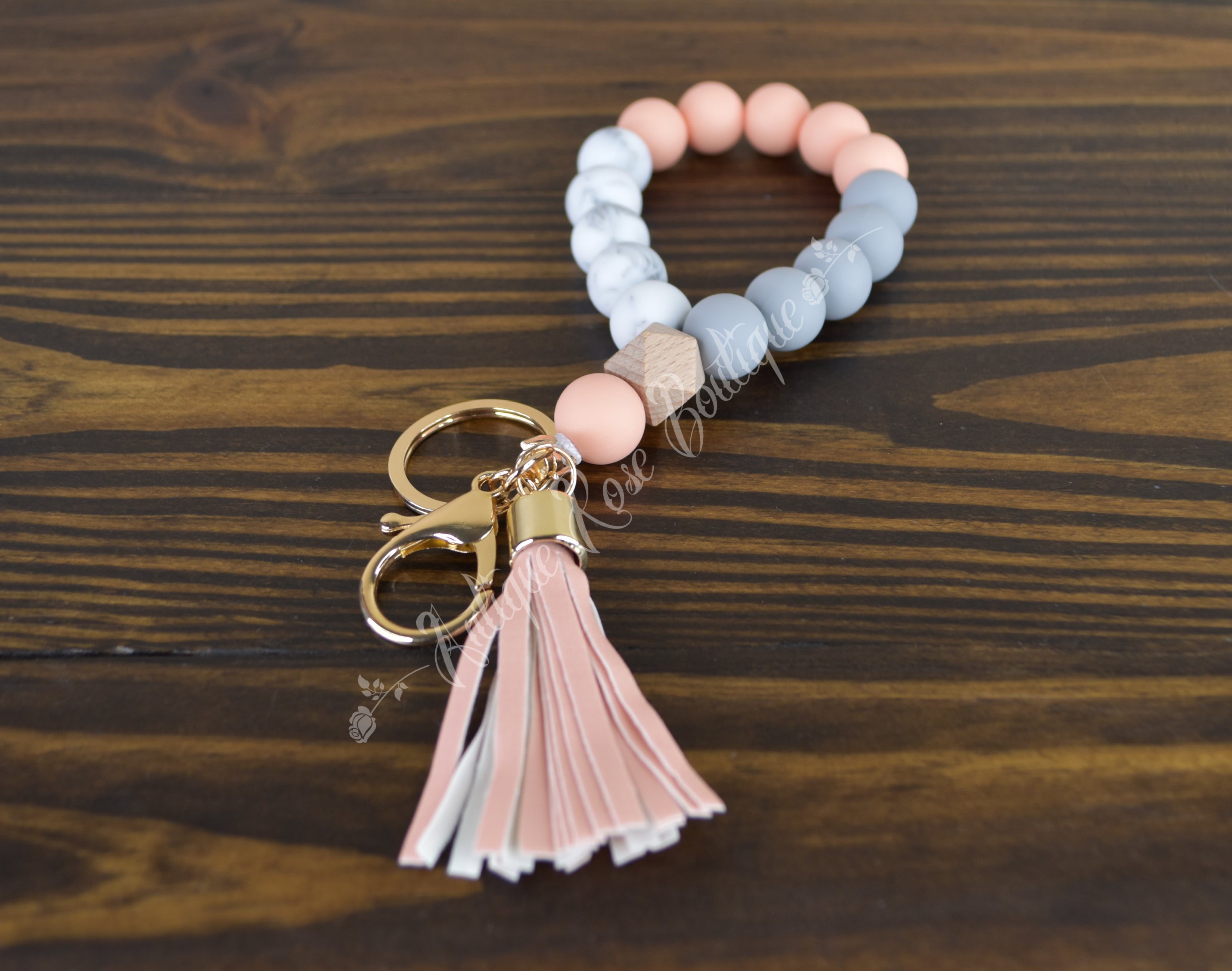 Silicone Key Ring Wristlet With Leather Tassel